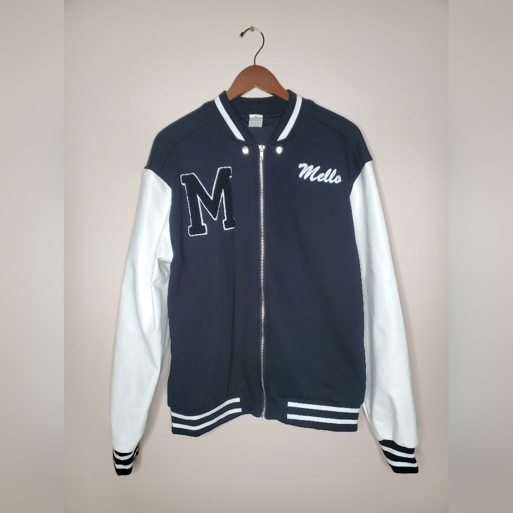 MarshMellow Letterman Jacket Varsity Faux Leather M Adult-Costume-Spencers Black